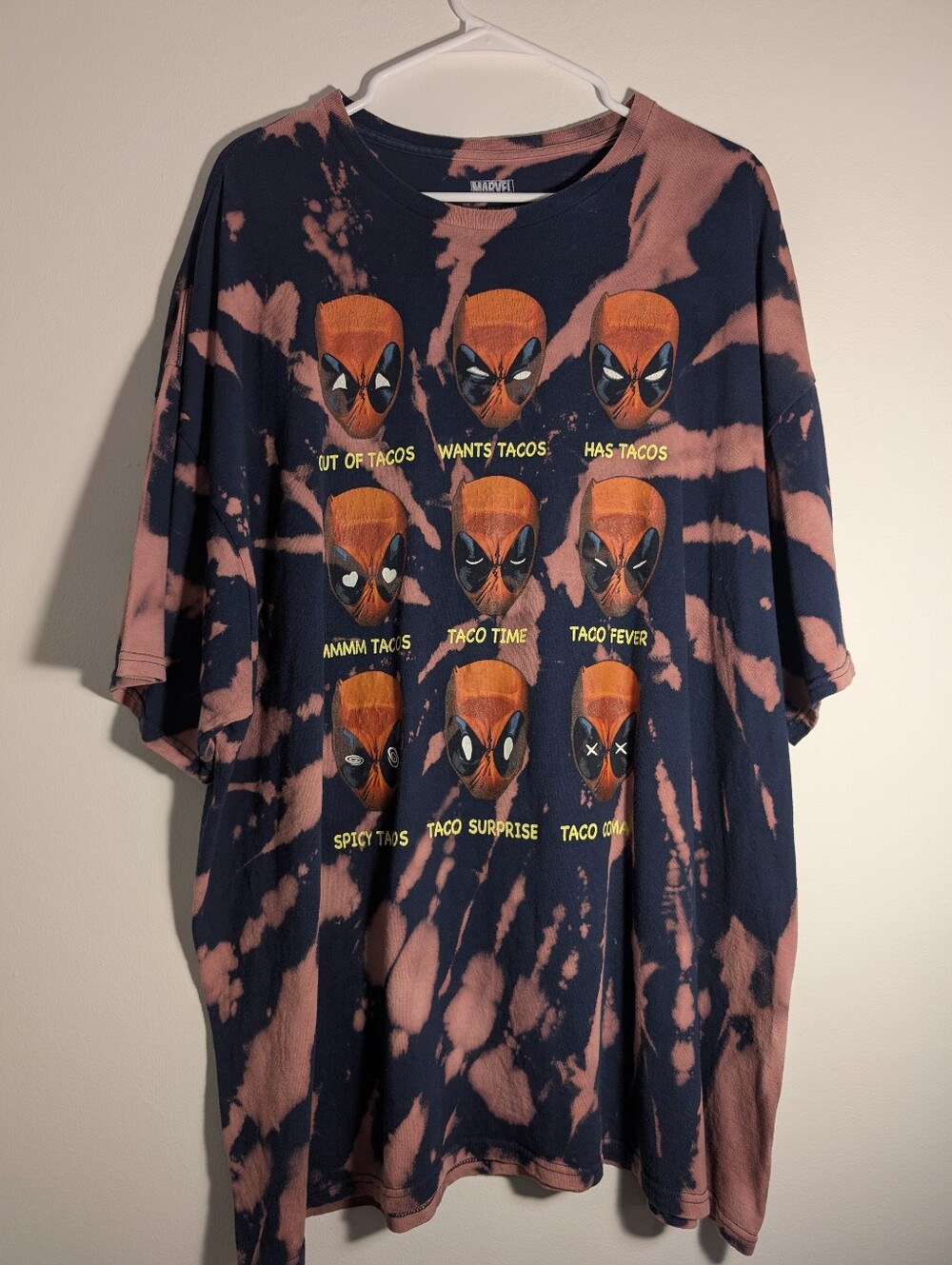 Marvel Deadpool Taco Graphic Tee 3XL Hand Bleached Tie Dye Spiral